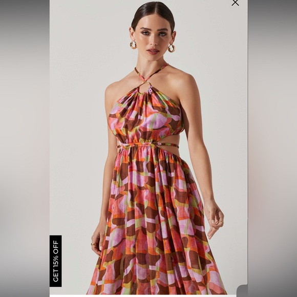 Brand New ASTR The Label Sivana Halter Maxi Dress in Red Brown Multi Size Large - Picture 5 of 14